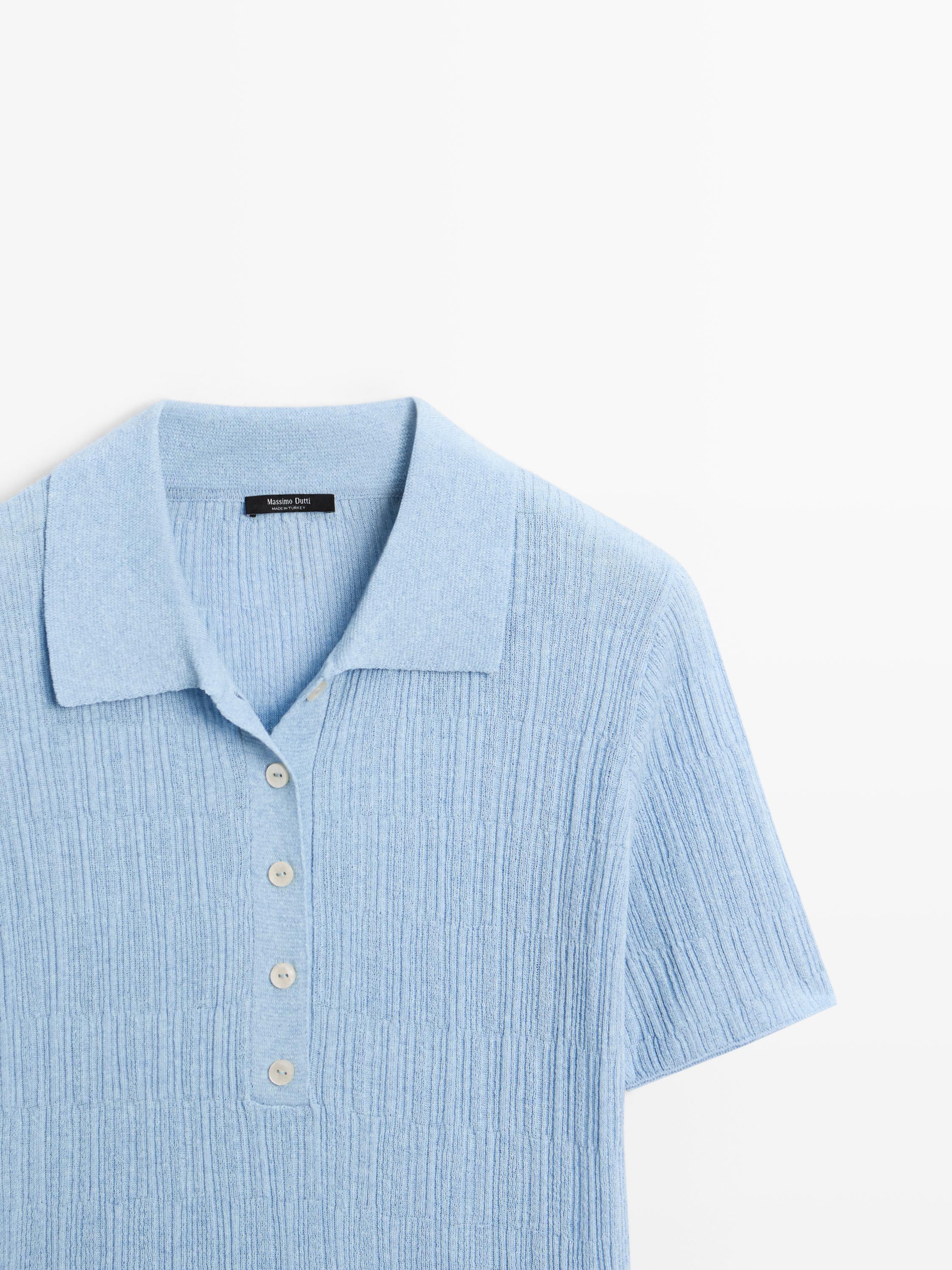 Textured knit polo sweater